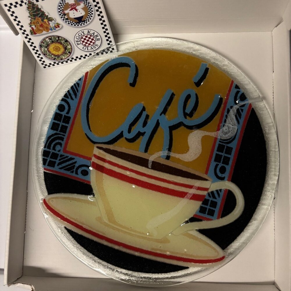 Peggy Karr Glass work of art round CAFE plate, Coffee